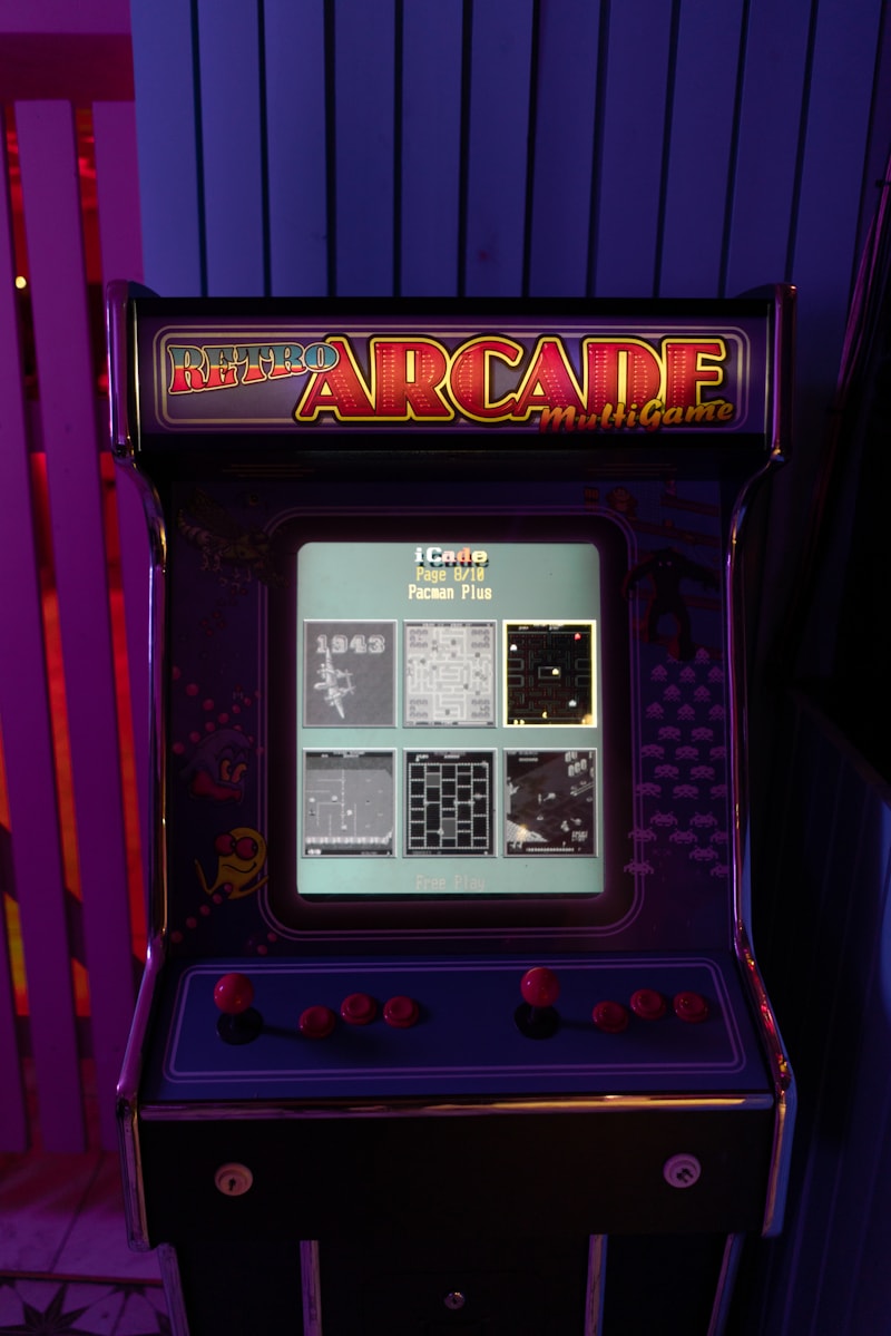 Retro arcade cabinet glowing in a London street at night